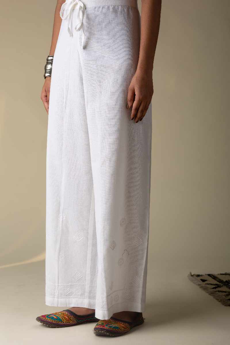 Image for Kusvaa Sap10 Malmal Lukhnawi Palazzo White Front New