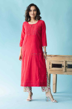 Image for Kusvaa Vcr66 Yasm Cotton Straight Kurta And Pant Set Featured 1