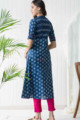 Image for Kusvaa Vcr67 Shiza Indigo Blue A Line Kurta Bagru Print Kurta Back