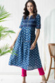Image for Kusvaa Vcr67 Shiza Indigo Blue A Line Kurta Bagru Print Kurta Front