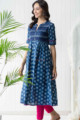 Image for Kusvaa Vcr67 Shiza Indigo Blue A Line Kurta Bagru Print Kurta Side