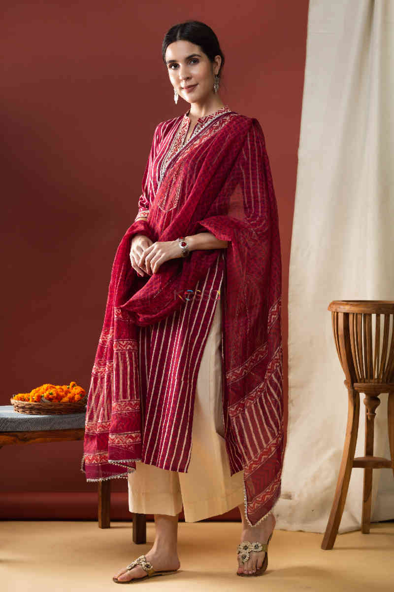 Image for Kusvaa Vcr69 Khushnuma Staright Kurta And Dupatta Set Side