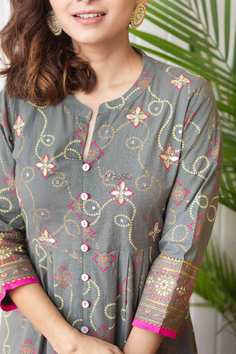 Image for Kusvaa Vcr77 Anaan A Line Front Open Kurta Closeup