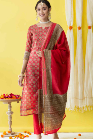 Image for Kusvaa Ws728 Sindura Straight Kurta And Dupatta Set Featured