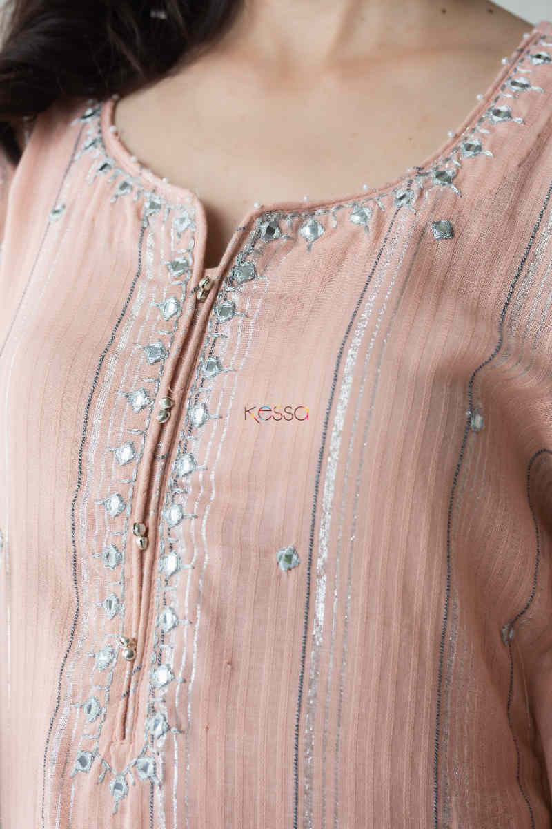 Image for Kusvaa Ws736 Maliha Pink Cotton Kaftan With Mirror Work Neck