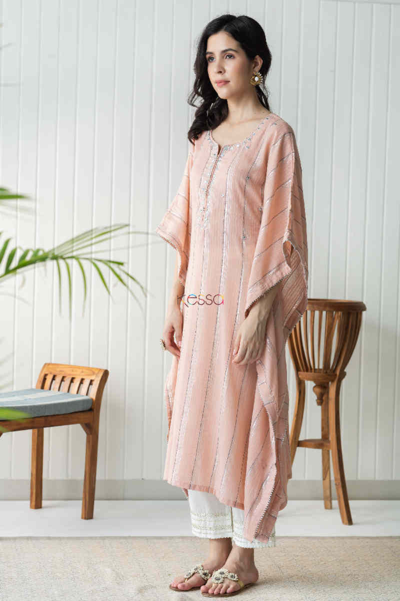 Image for Kusvaa Ws736 Maliha Pink Cotton Kaftan With Mirror Work Side