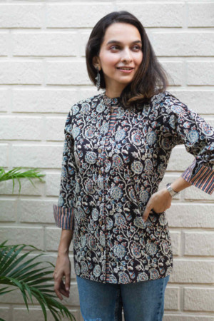 Image for Kusvaa Ws737 Elegant Shirt Style Cotton Block Printed Kurti Featured