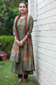 Image for Kusvaa Ws740 Elegant Army Green Chanderi Kurta With Block Printed Dupatta Look