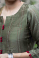 Image for Kusvaa Ws740 Elegant Army Green Chanderi Kurta With Block Printed Dupatta Neck