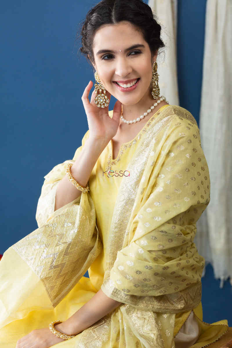 Image for Kusvaa Ws752 Bareeq Straight Kurta With Dupatta Sitting