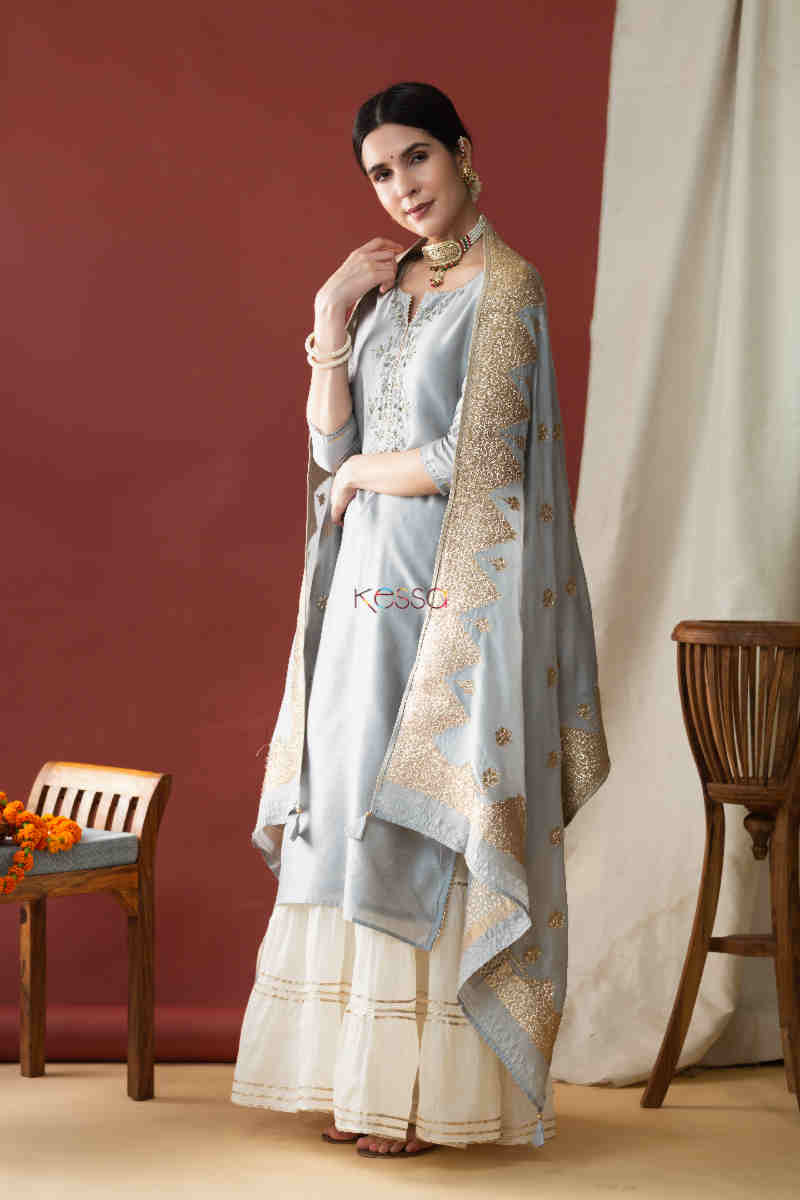 Image for Kusvaa Ws758 Miral Straight Kurta And Dupatta Set Side