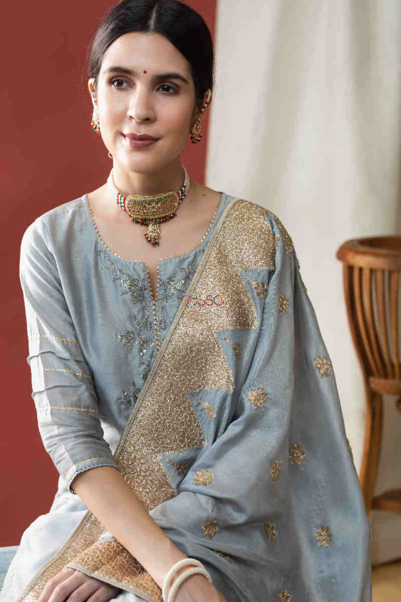 Image for Kusvaa Ws758 Miral Straight Kurta And Dupatta Set Sitting 1