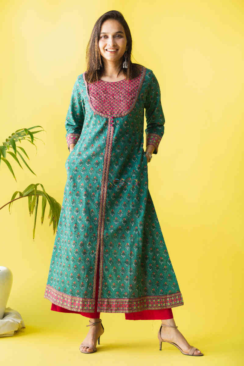 Image for Kusvaa Wsr226 Kibra Handblock A Line Kurta Featured