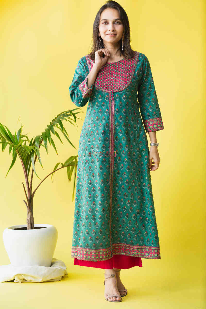 Image for Kusvaa Wsr226 Kibra Handblock A Line Kurta Front 1