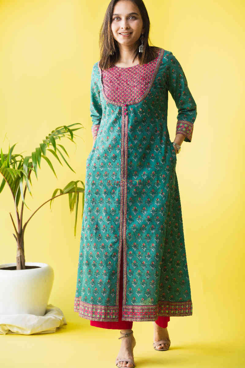 Image for Kusvaa Wsr226 Kibra Handblock A Line Kurta Front