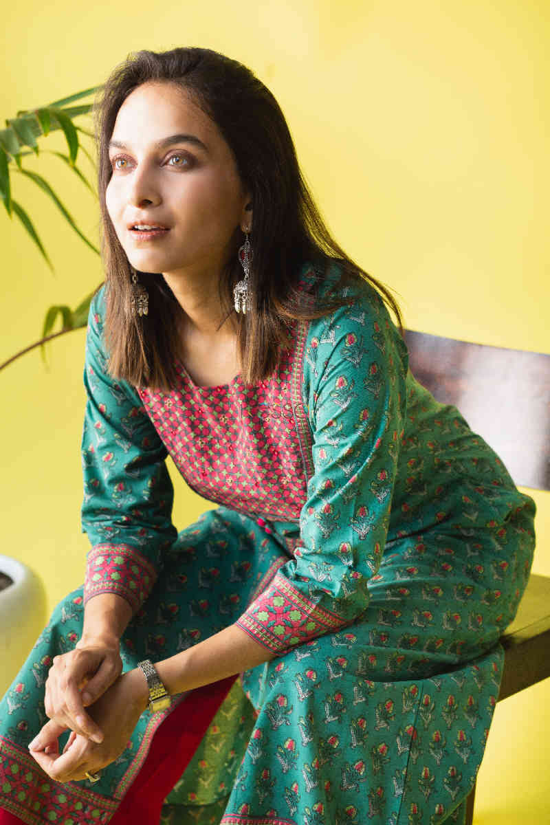 Image for Kusvaa Wsr226 Kibra Handblock A Line Kurta Sitting