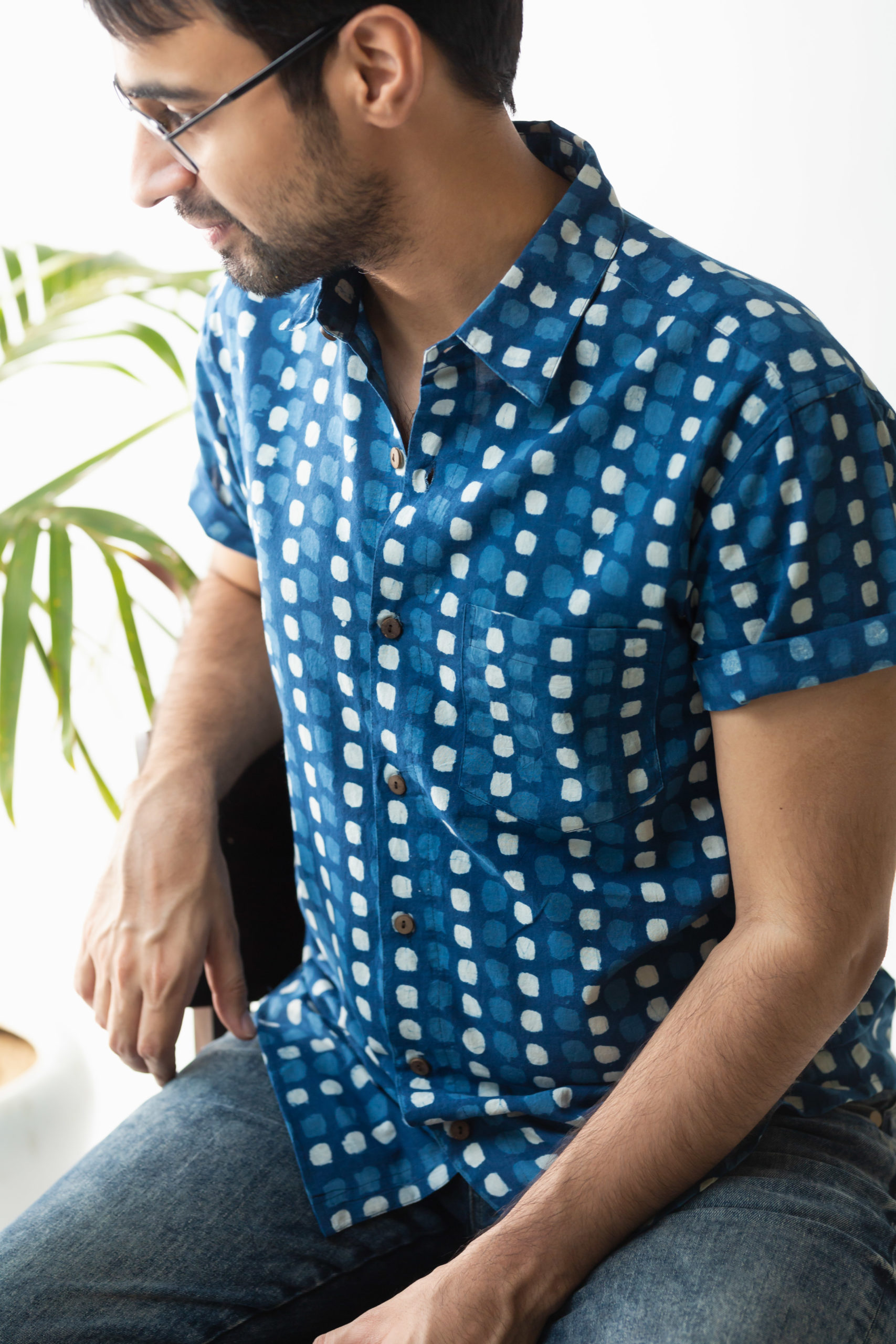 Chandak Indigo shirt with bright color shorts