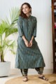 Image for Kusvaa Avdaf74 Prisha Stripe Block Print Kurta And Pant Set Front