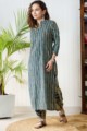 Image for Kusvaa Avdaf74 Prisha Stripe Block Print Kurta And Pant Set Side