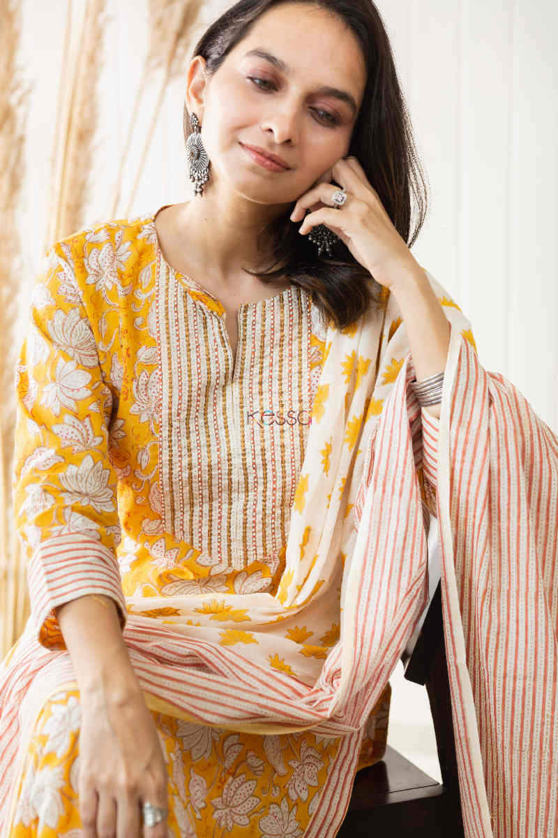 Image for Kusvaa Kuoj155 Arpi A Line Kurta With Dupatta Set Sitting 1