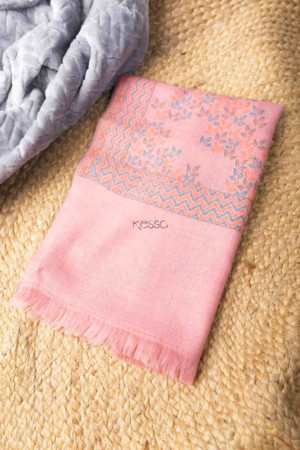 Image for Kusvaa Kusl27 Maple Leaves Jammawar Work Peach Woolen Shawl Featured