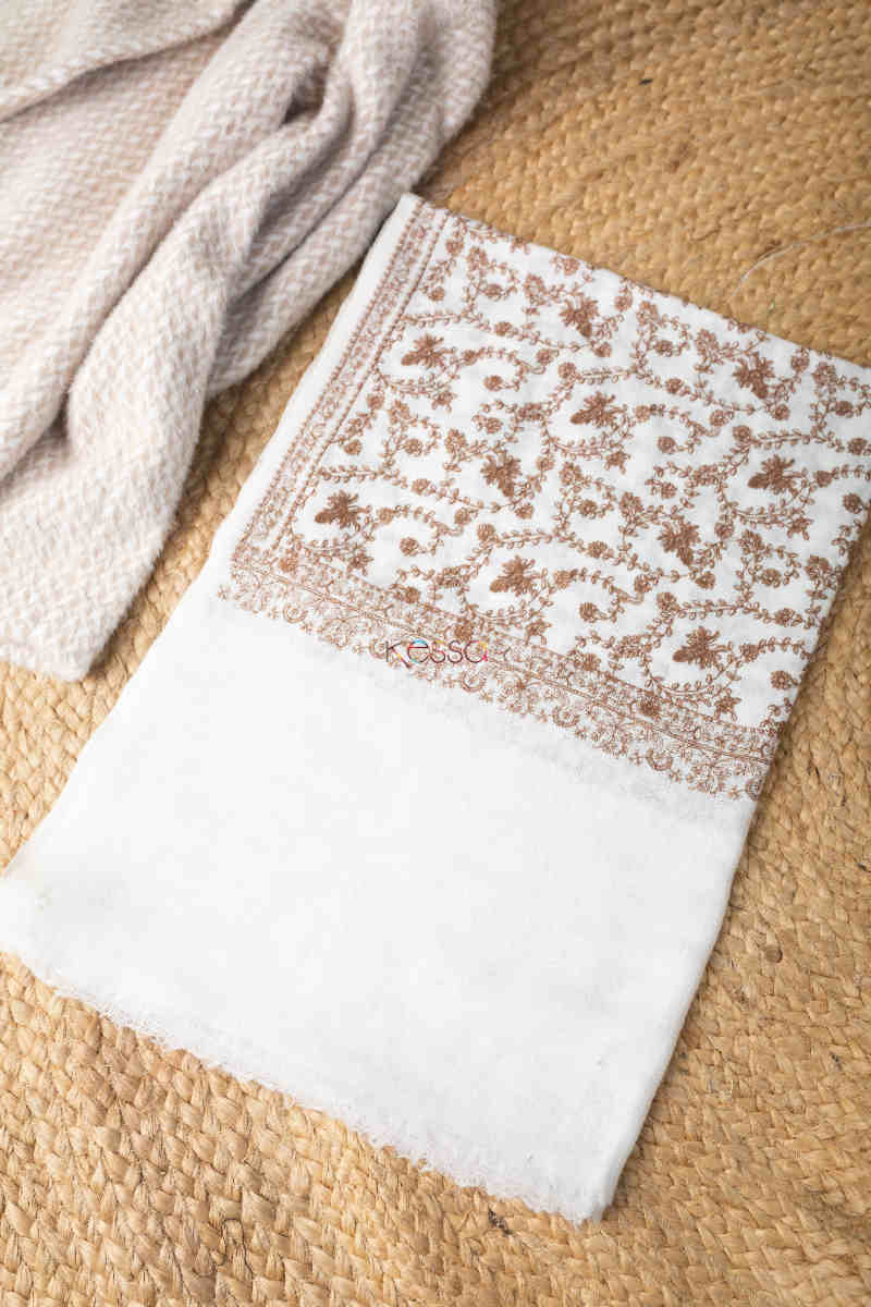 Image for Kusvaa Kusl49 White Color Embroidery Work Woolen Shawl Featured