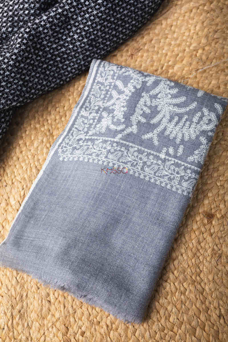 Image for Kusvaa Kusl51 Slaty Color Embroidery Work Woolen Shawl Featured