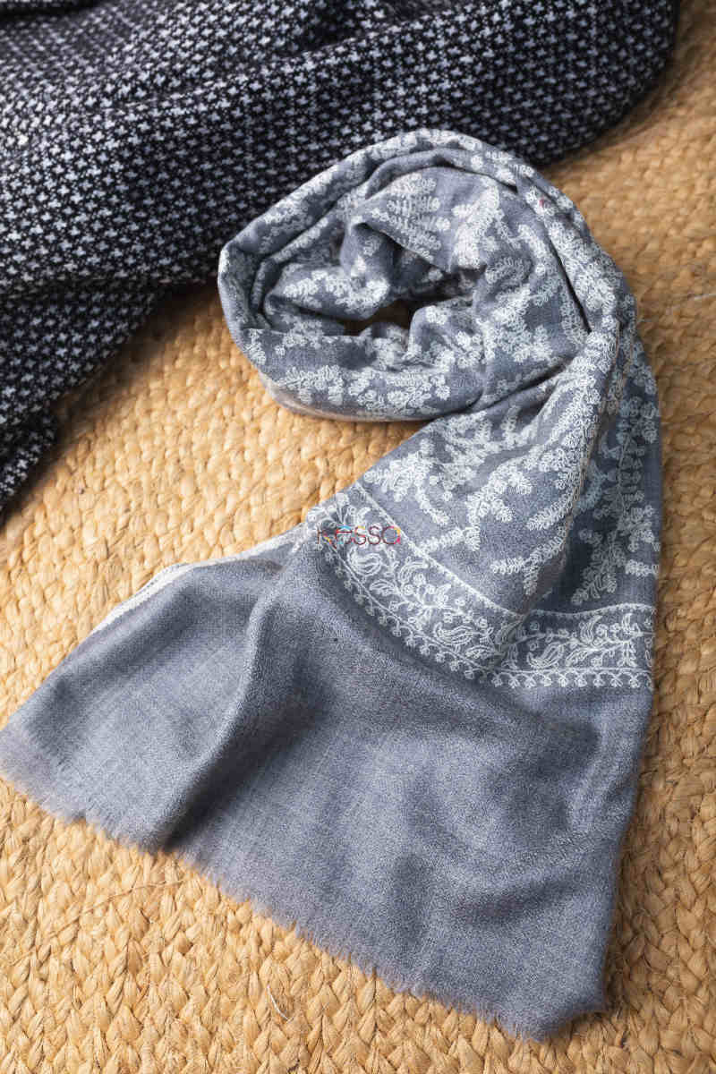 Image for Kusvaa Kusl51 Slaty Color Embroidery Work Woolen Shawl Look