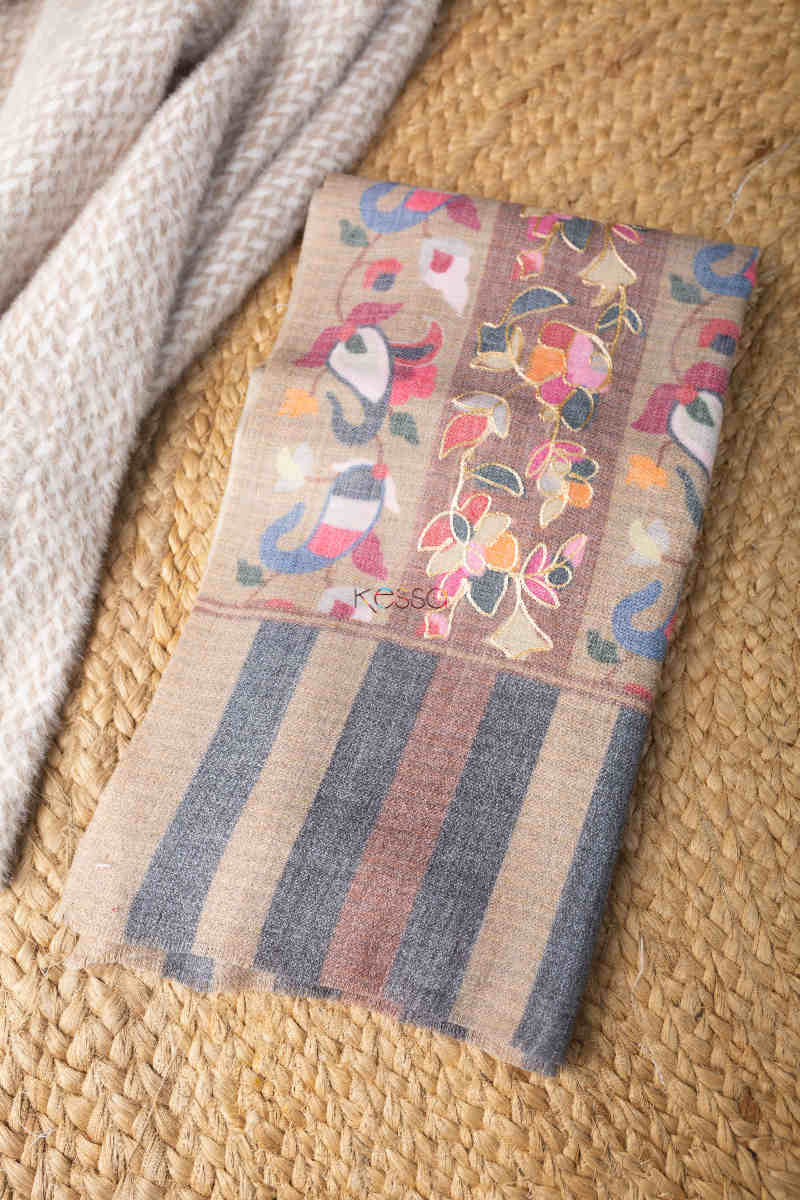 Image for Kusvaa Kusl66 Jammawar Work With Zari Embroidery Grey Pashmina Shawl Featured