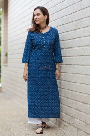 Image for Kusvaa Wsr242 Manju Indigo Staight Fit Kurta Featured