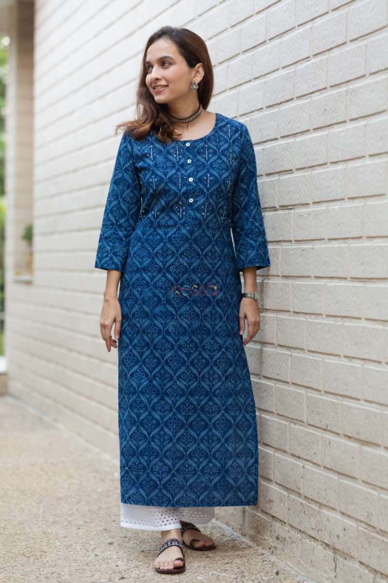 Image for Kusvaa Wsr242 Manju Indigo Staight Fit Kurta Featured