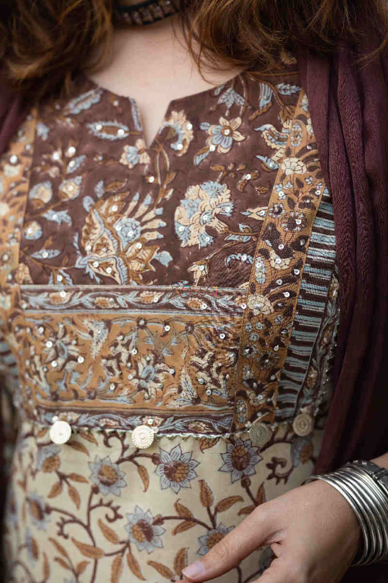 Image for Kusvaa Wsr244 Advika Block Printed Kurta And Dupatta Set 1 Closeup