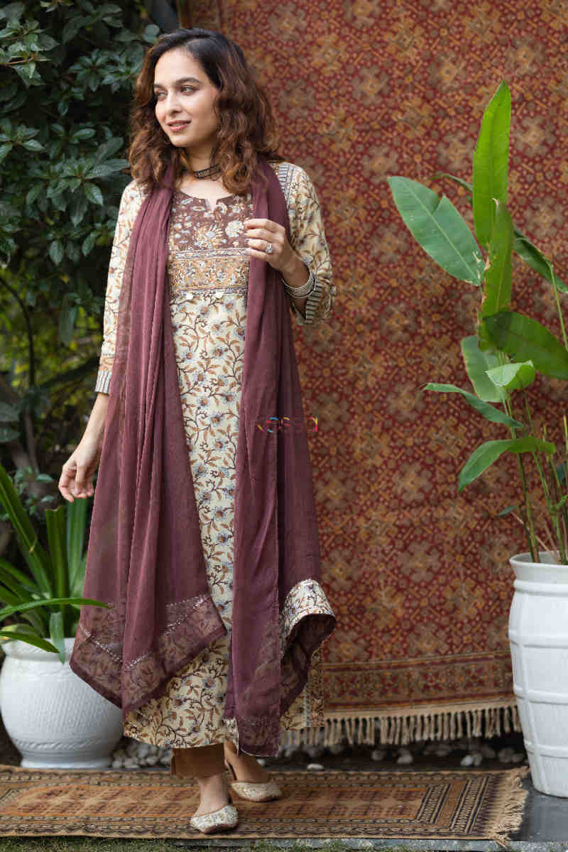 Image for Kusvaa Wsr244 Advika Block Printed Kurta And Dupatta Set 1 Front 1