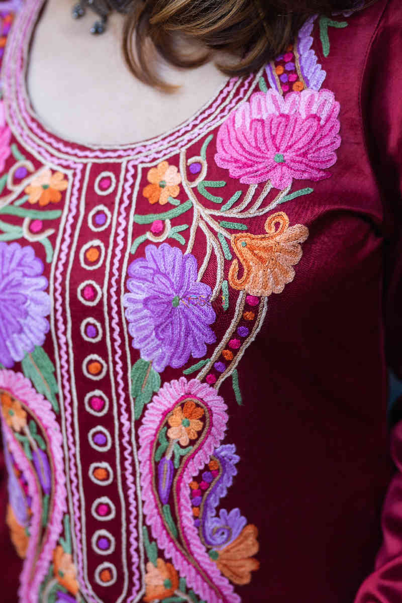 Image for Kusvaa Kcb41 Erina Maroon Mashru Kurta Pant Set Neck
