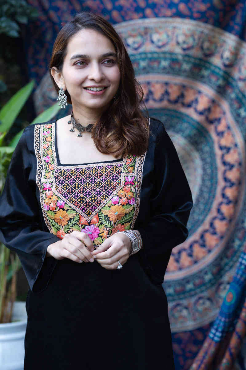 Image for Kusvaa Kcb42 Ella Black Mashru Kurta Pant Set Top 1