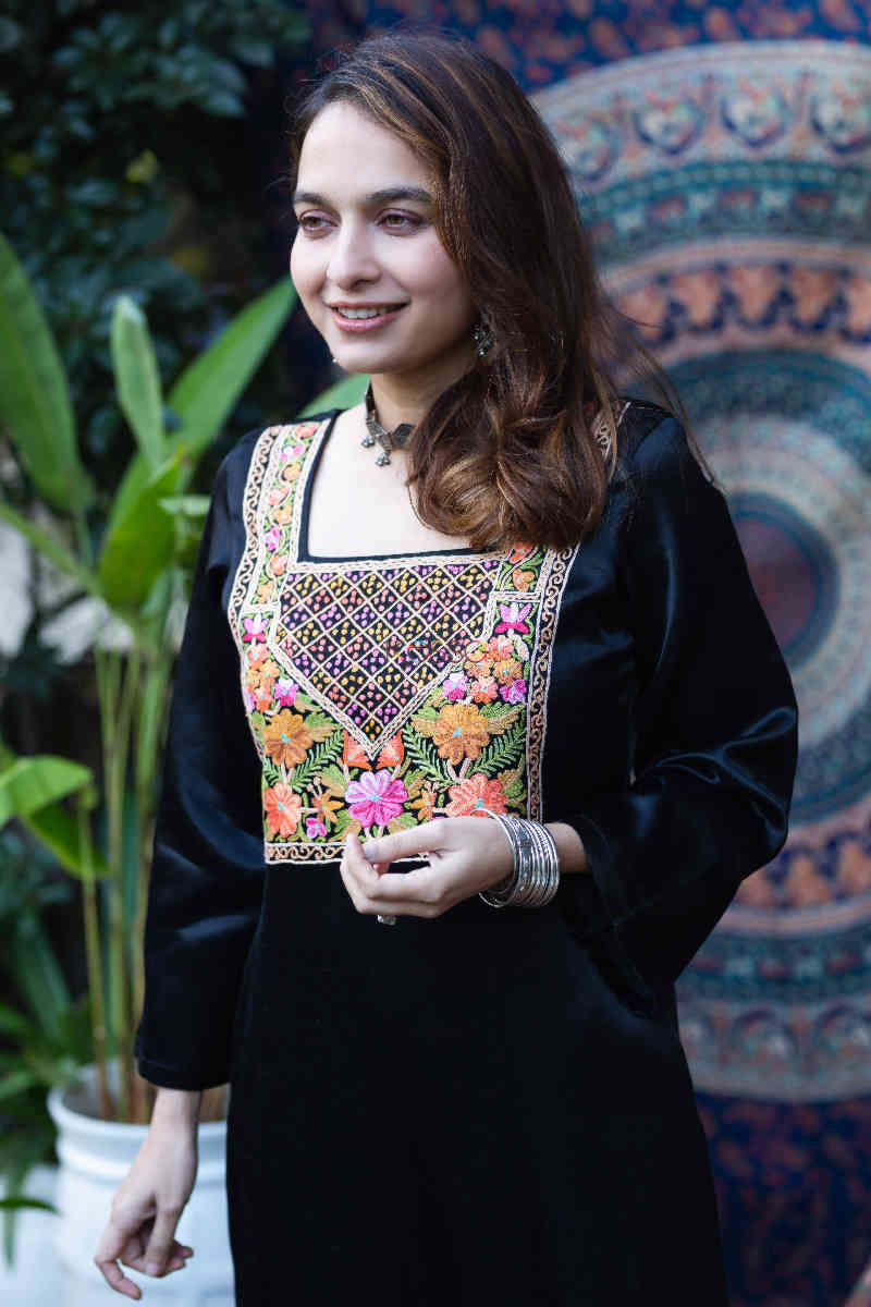 Image for Kusvaa Kcb42 Ella Black Mashru Kurta Pant Set Top