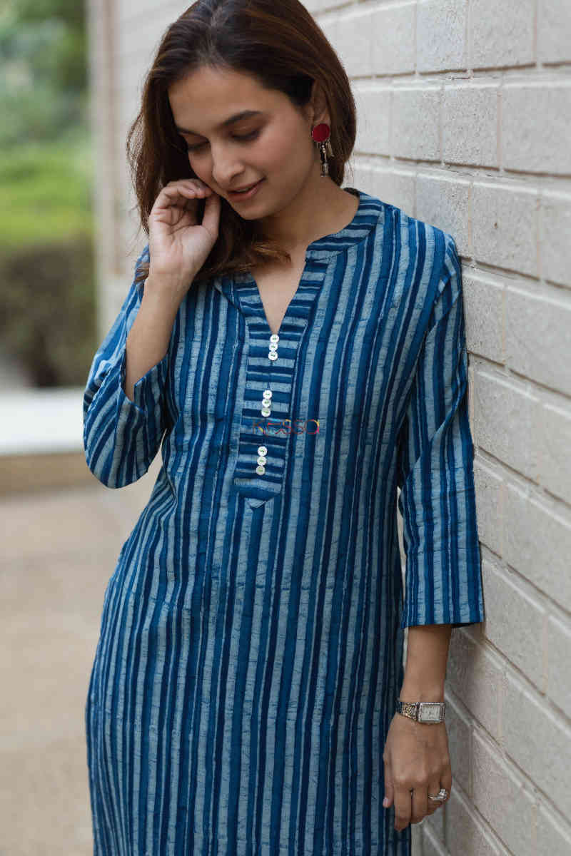 Image for Kusvaa Wsr247 Firuzeh Indigo Kurta Top 1