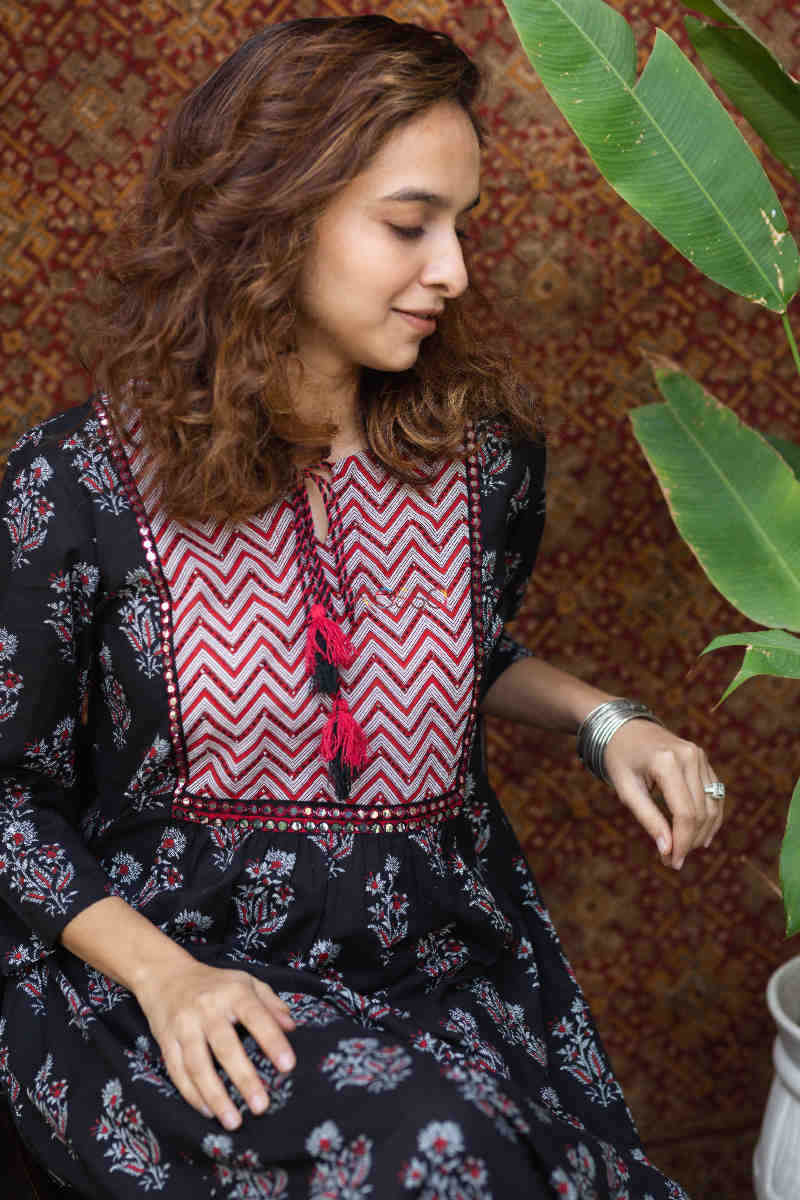 Image for Kusvaa Avdaf84 Daksha A Line Cotton Kurta Closeup