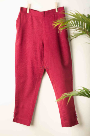 Image for Kusvaa Sap13 Cotton Flex Side Button Straight Pants Maroon