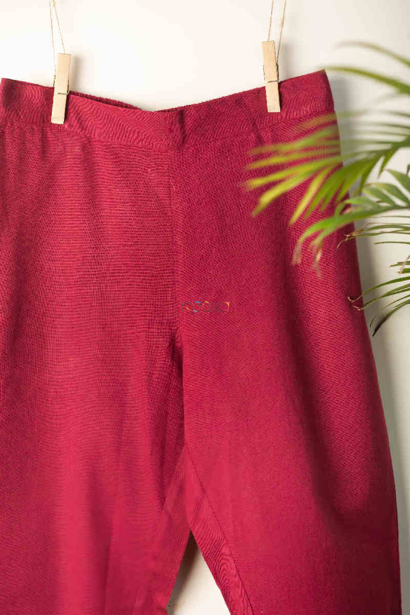 Image for Kusvaa Sap13 Cotton Flex Side Button Straight Pants Maroon Closeup