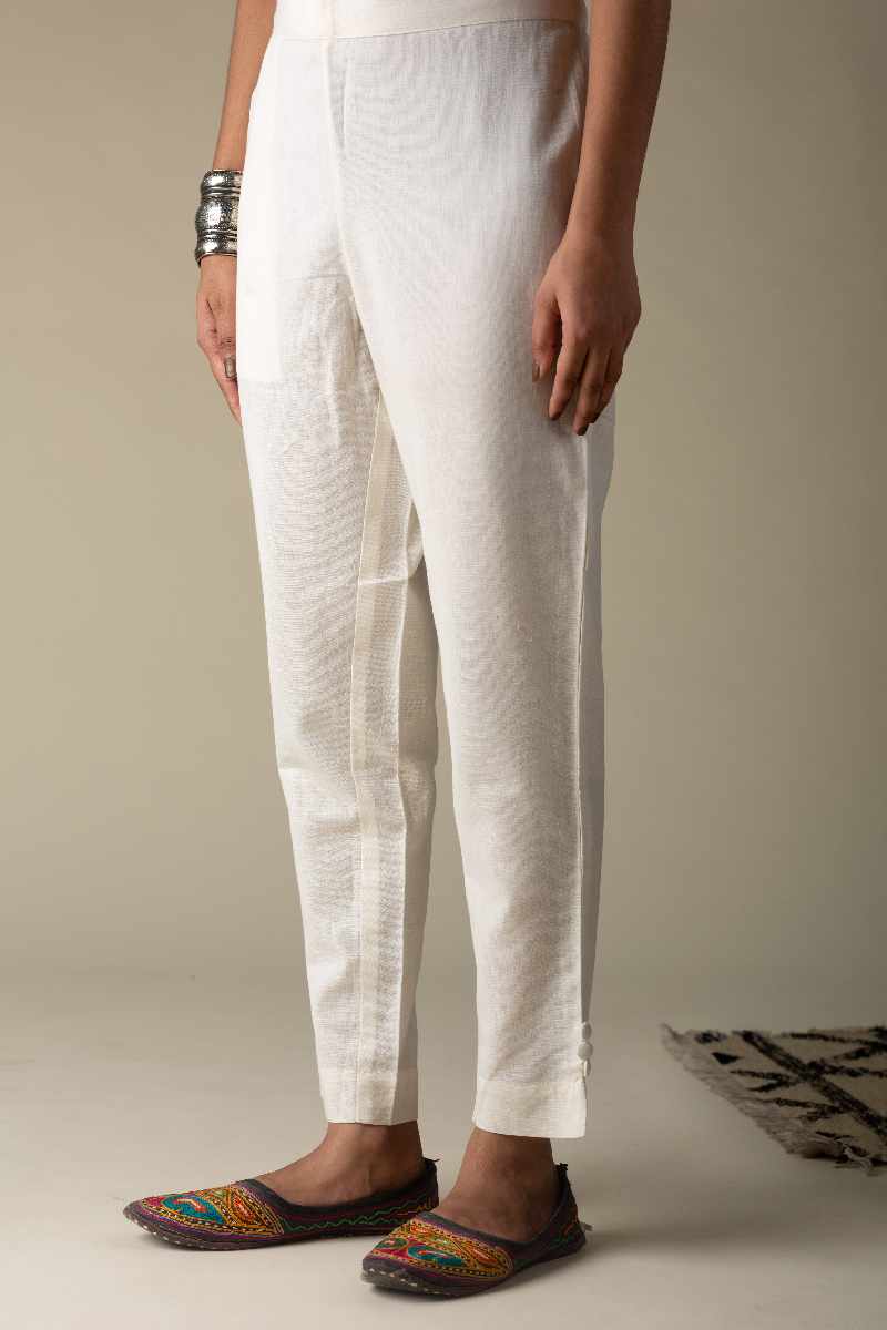 Image for Kusvaa Sap13 Cotton Flex Side Button Straight Pants Offwhite Front New