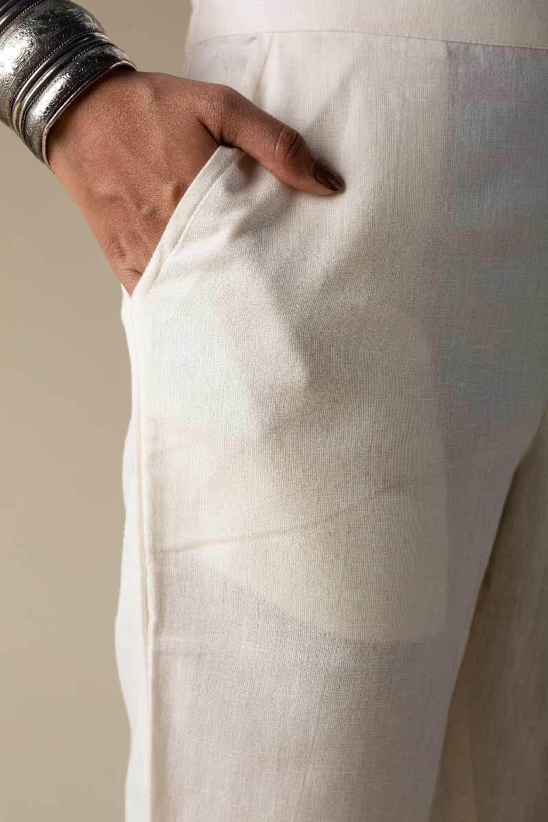 Image for Kusvaa Sap13 Cotton Flex Side Button Straight Pants Offwhite Side New