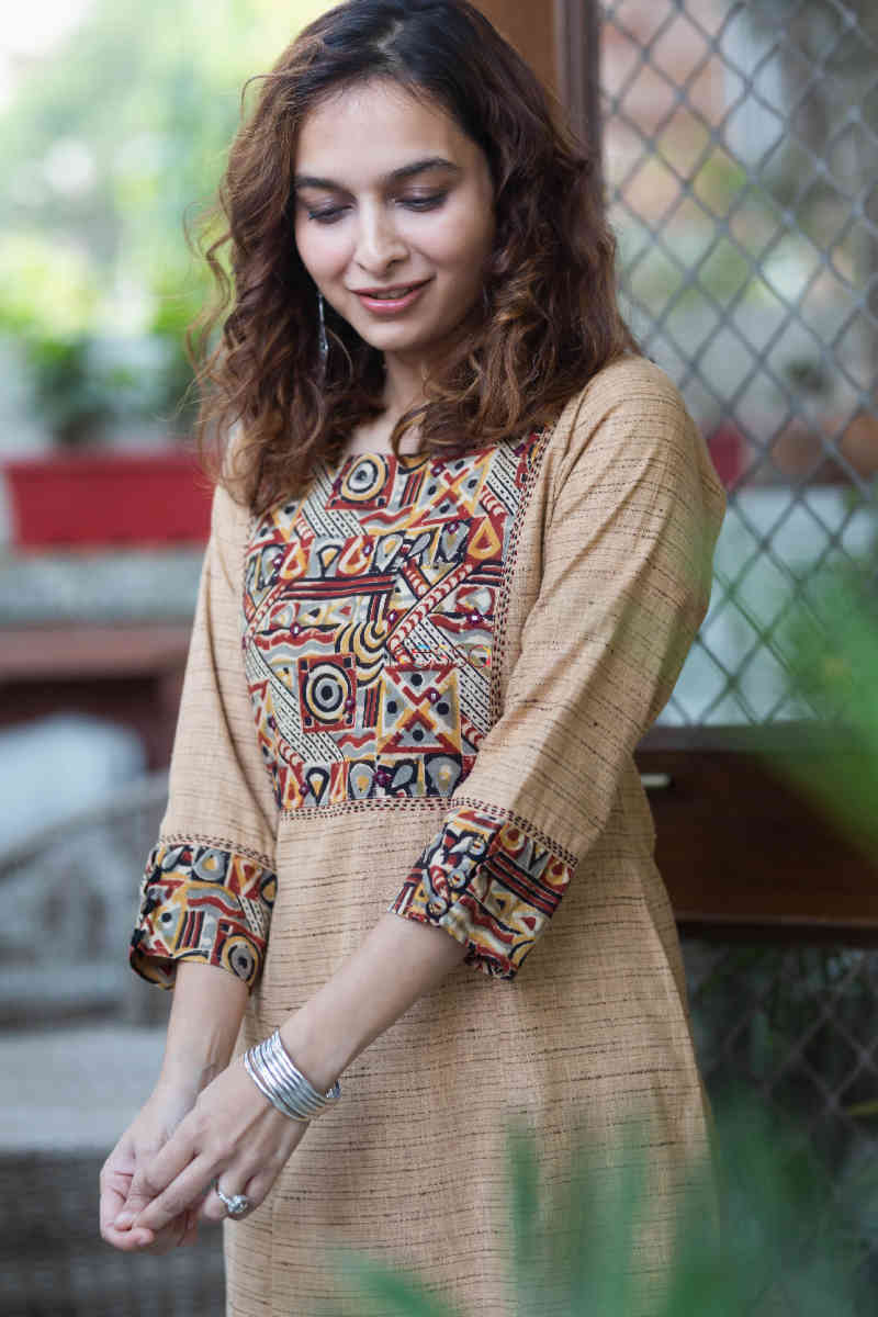 Image for Kusvaa Ws785 Advait Khadi A Line Kurta Top Side