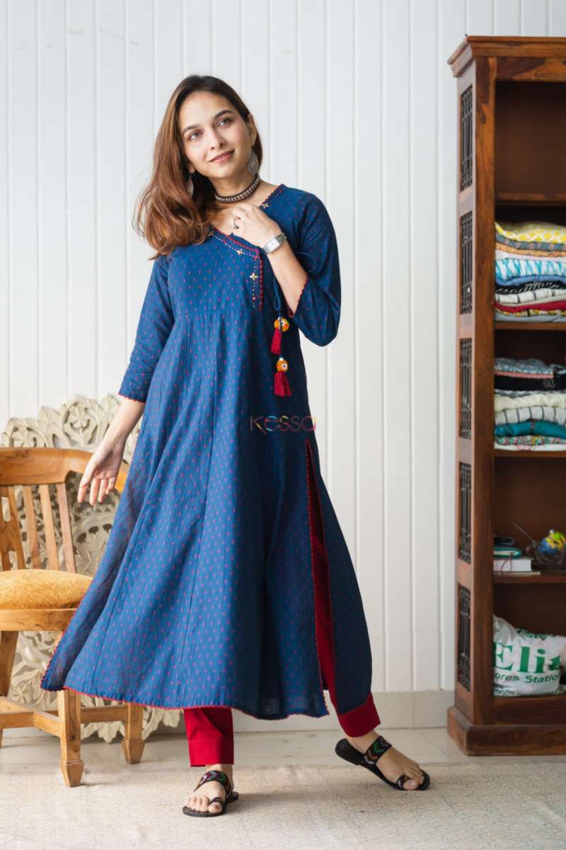 Image for Kusvaa Ws795 Blue Angrakha Kurta With Tassel Featured