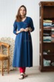 Image for Kusvaa Ws795 Blue Angrakha Kurta With Tassel Front