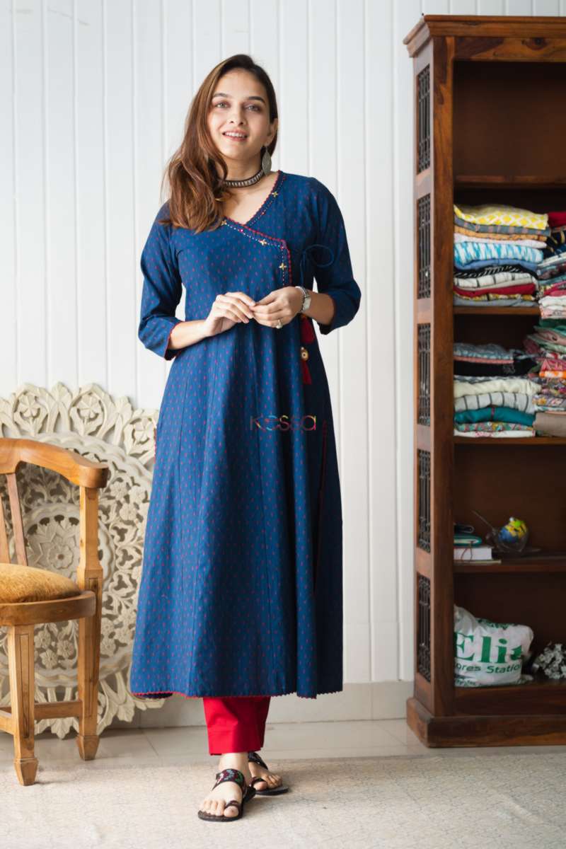 Image for Kusvaa Ws795 Blue Angrakha Kurta With Tassel Front