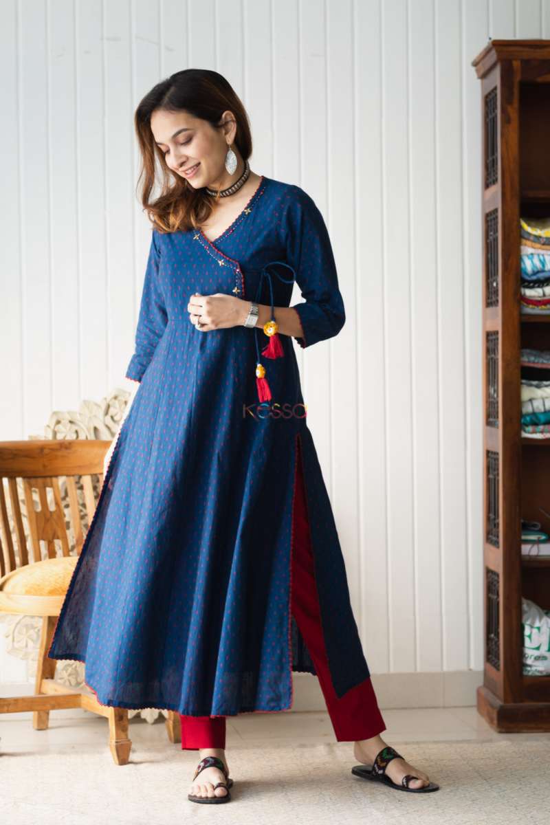 Image for Kusvaa Ws795 Blue Angrakha Kurta With Tassel Side
