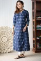 Image for Kusvaa Wsr179 Padmini Indigo Cotton Kurta With Handblock Print New Front 2