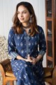 Image for Kusvaa Wsr179 Padmini Indigo Cotton Kurta With Handblock Print New Sitting