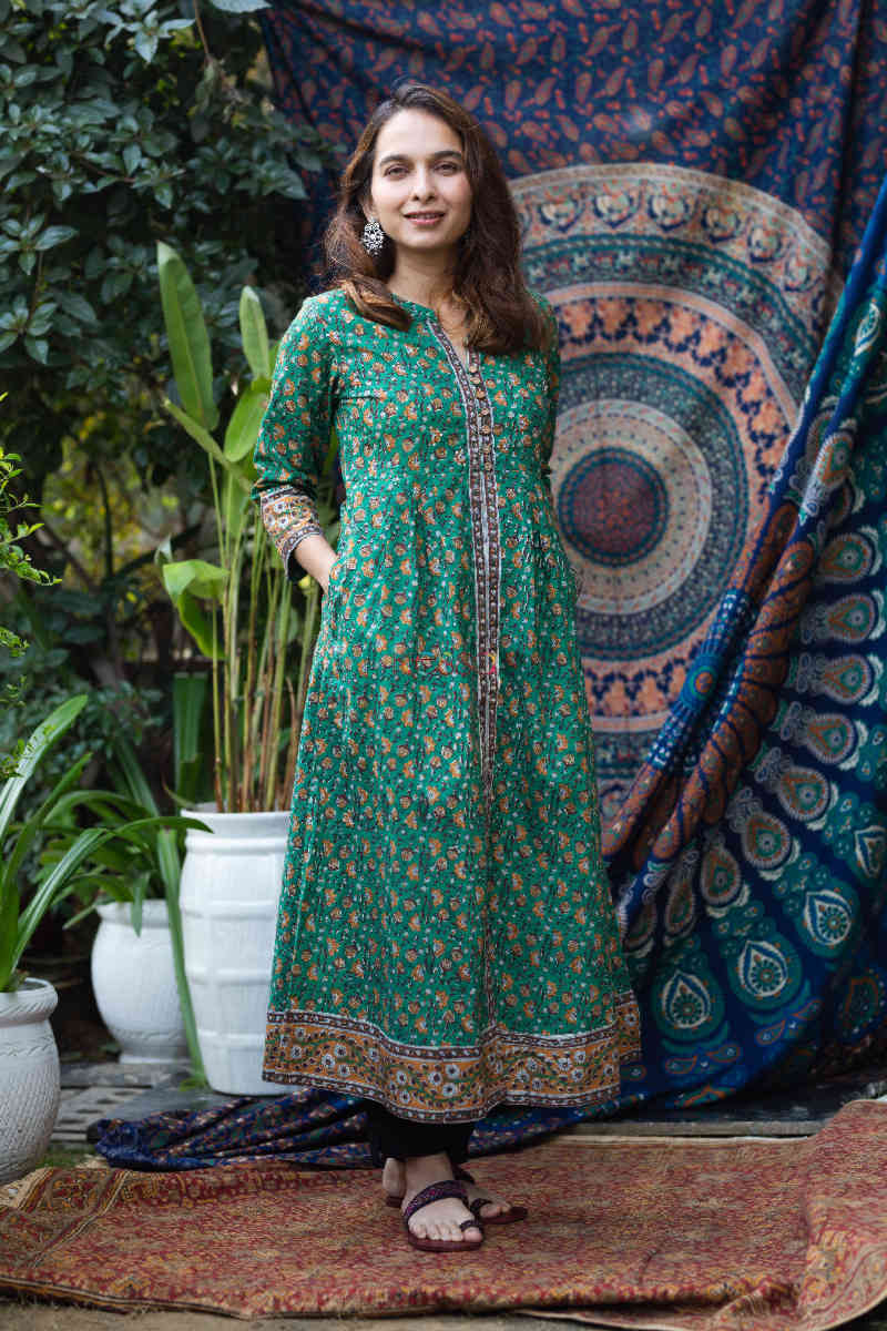 Image for Kusvaa Wsr255 Anavi Handblock A Line Kurta Featured